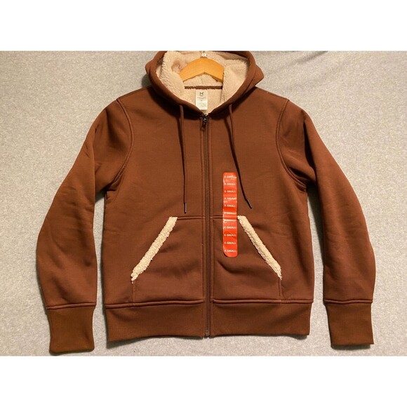Member's Mark Jacket Women's XS‎ Brown Sherpa Lined Full Zip Hooded Long Sleeve - Picture 1 of 11